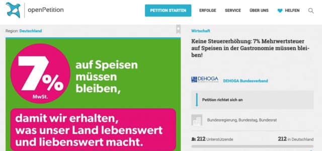 Dehoga Petition 7 Prozent Mehrwertsteuer