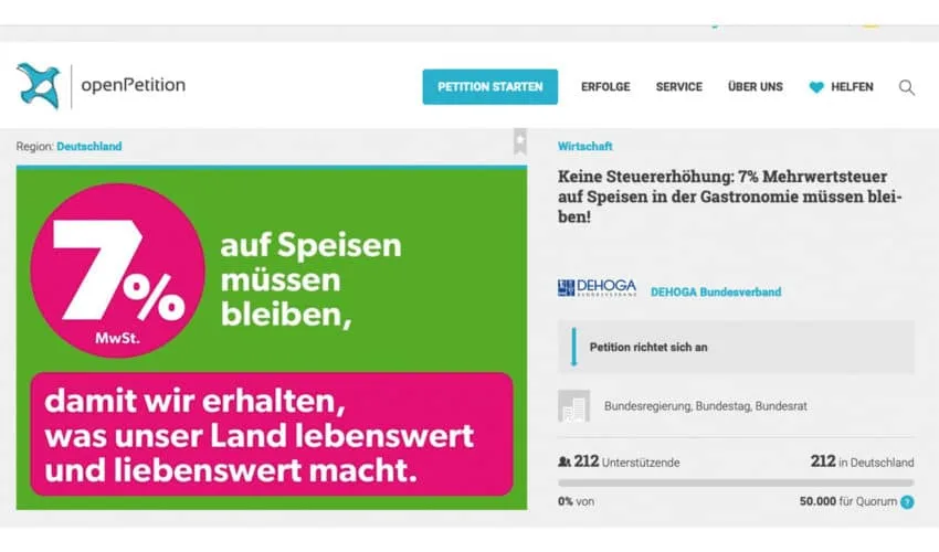 Dehoga Petition 7 Prozent Mehrwertsteuer