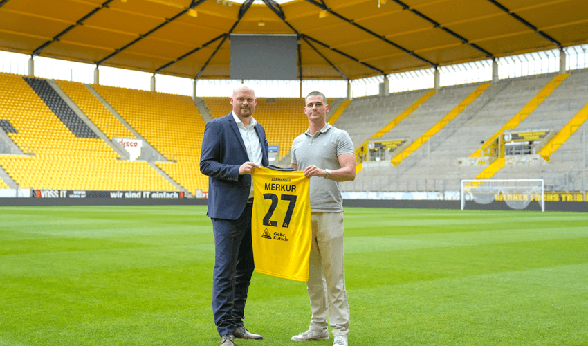 Hohlt (links) und Macherey (Alemannia Aachen) blicken der Partnerschaft optimistisch entgegen. © Merkur Group